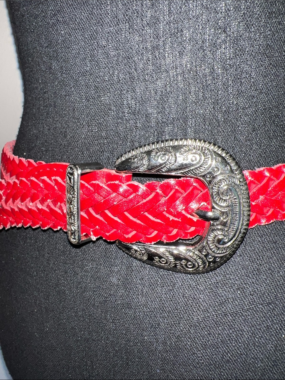 Milor Women’s Vintage Red Weave Leather Adjustable Belt Silver Western Buckle Sm - Picture 2 of 15